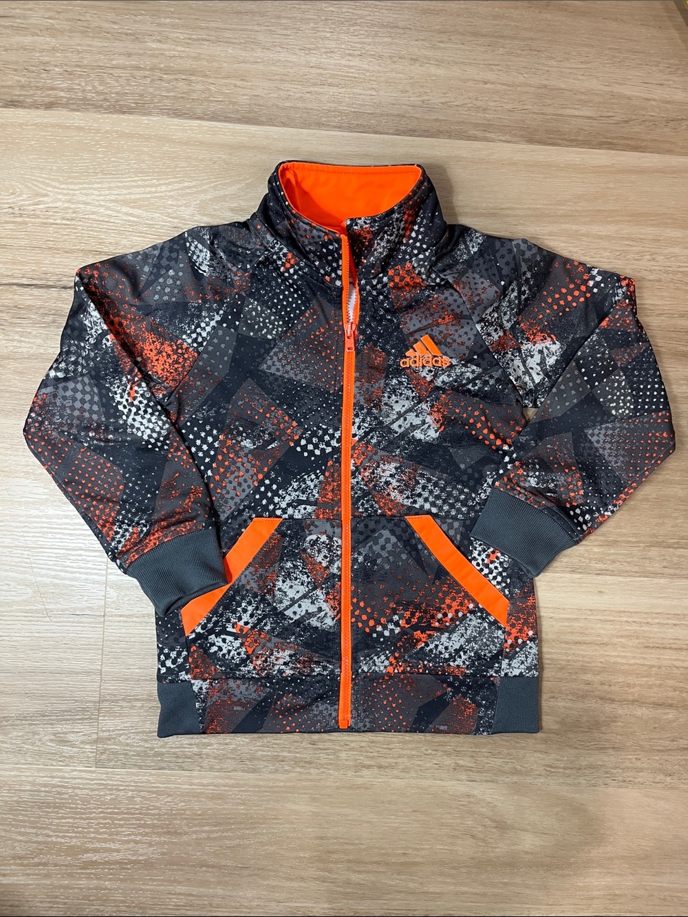 Adidas Kids Orange Black White Gray Track Soccer Sports Full Zip Jacket, size 4T